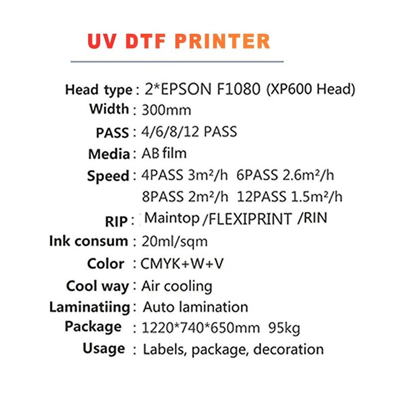 幅300mmのUVDTFプリンター 高容量の印刷のために20ml/sqmのインク消費量